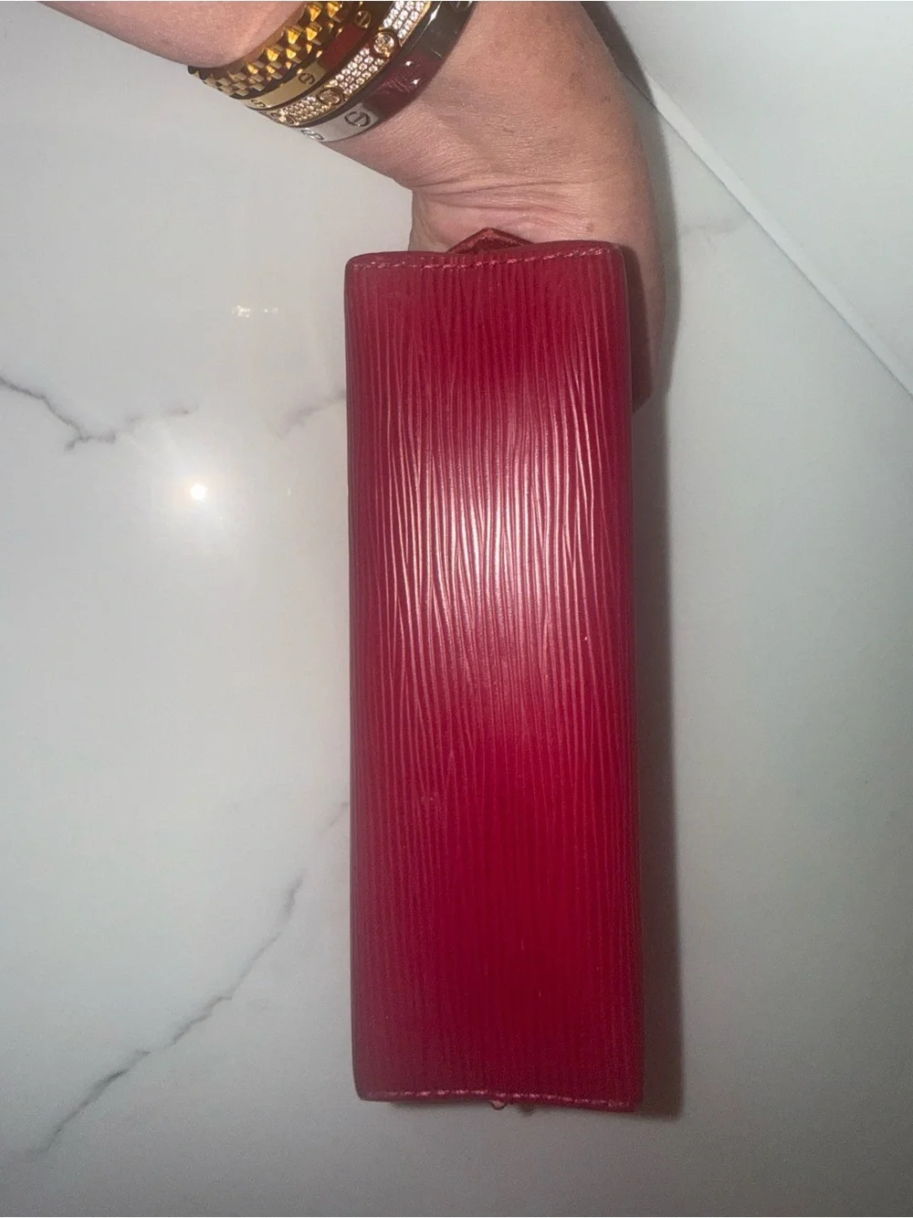 Authentic Louis Vuitton Red Textured Cosmetic Pouch